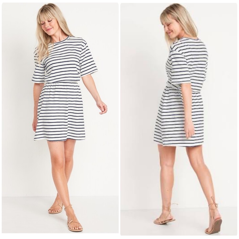 Old Navy Nautical Striped Waist Defined T Shirt Dress